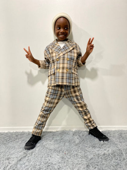 Plaid jacket and pants set